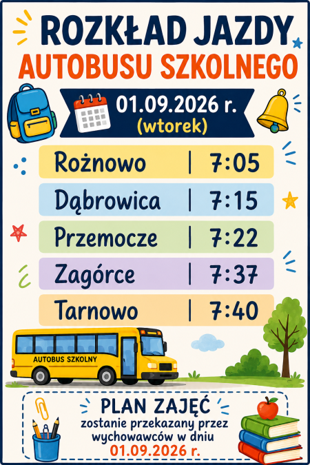 ROZKŁAD JAZDY AUTOBUSU SZKOLNEGO W DNIU 01.09.2026 r.